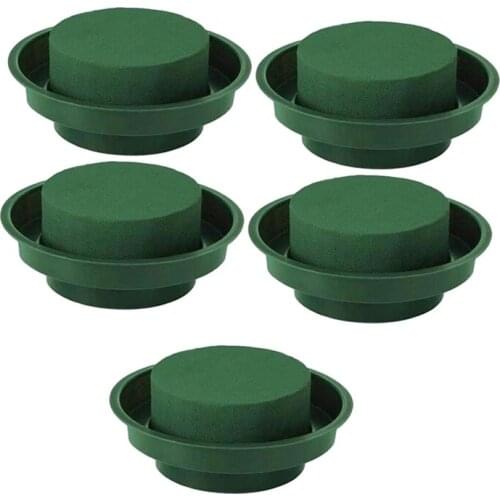 Practical 5 Pack DIY Flower Arrangement Kit Green Round Wet Floral Foam with Bowl, Wedding Aisle Flowers, Party Decoration