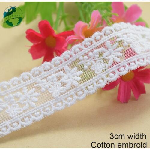 5yards 3cm white lace cotton embroidery lace french lace ribbon fabric guipure diy trims warp knitting sewing Accessories#3683