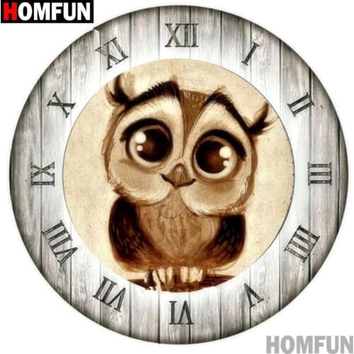 Homfun Full Square/Round Drill 5D DIY Diamond Painting "Cartoon owl clock" 3D Embroidery Cross Stitch Home Decor Gift A11465