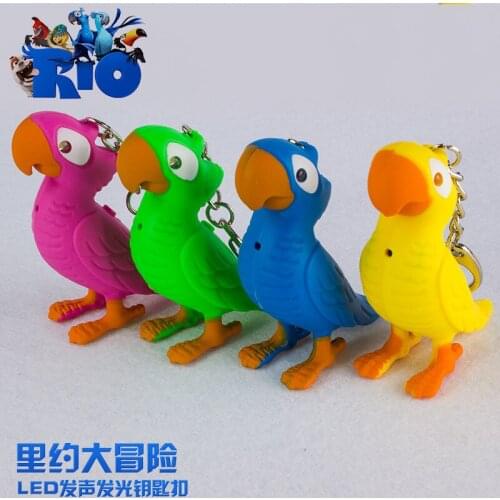 FREE SHIPPING BY DHL 200pcs/lot 2015 New Plastic LED 3D Parrot Keychains with Sound Novelty Toy Keyrings for Kids