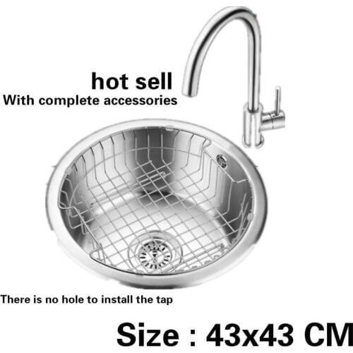 Free shipping Food grade 304 stainless steel balcony circular tank sink single slot hot sell 43x43 CM