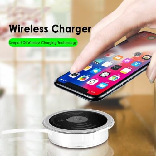 10W/5W QI Invisible Wireless Charger Grommet Hole 60mm In-Desk For Office,home For Iphone Samsung Xiaomi Embedded Fast Charger