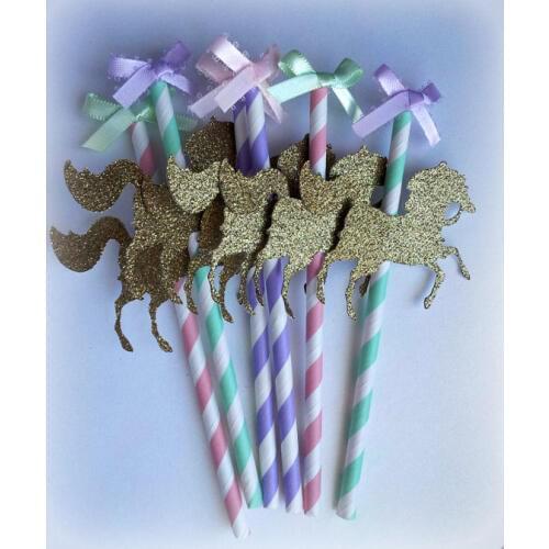 Glitter carousel horse cake toppers gender reveal carnival birthday cupcake toppers baptism Christening party doughnut picks