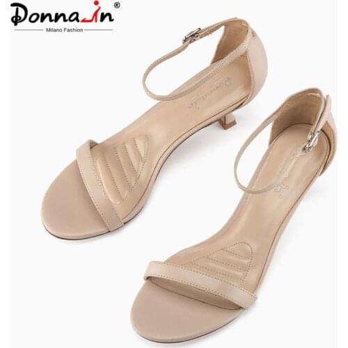 Donna-in Genuine Leather Kitten Heels Nude Sandals Women Summer Designer Shoes Elegant Luxury Band Buckle Strap Sandals Female