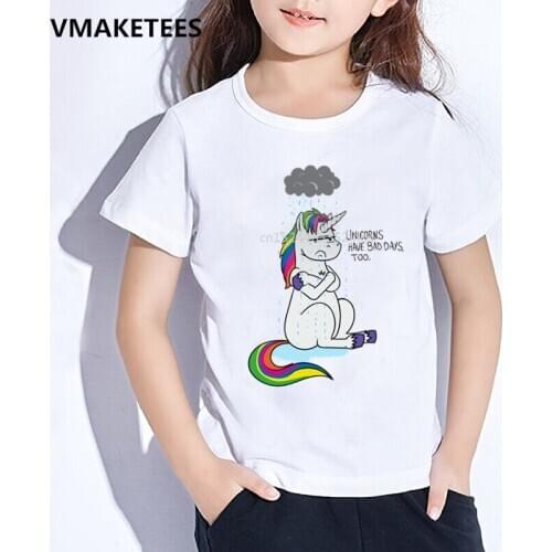 Kids Summer Short Sleeve Girls & Boys T shirt Children Unicorn Have Bad Day Cartoon Print T-shirt Funny Baby Clothes,HKP5018