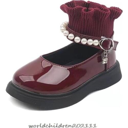 Childrens shoes Cute Pearl boots girls breathable knit set foot princess boots girls single boots Sweet for Party School Shoes