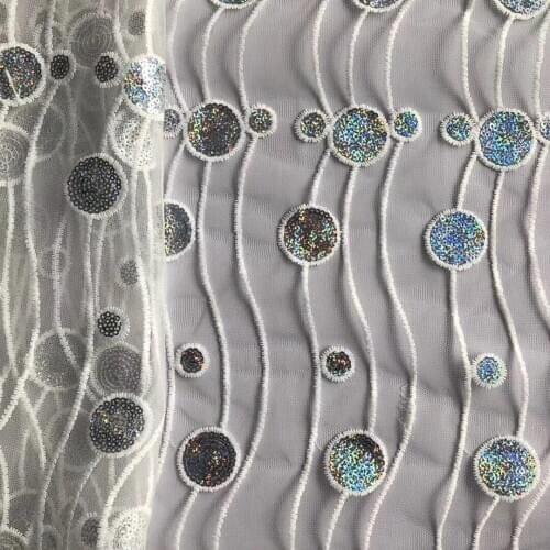 GLace 1Y/lot Strip embroidery mesh sequins sewing fabric for women dress wedding home decoration TX1460