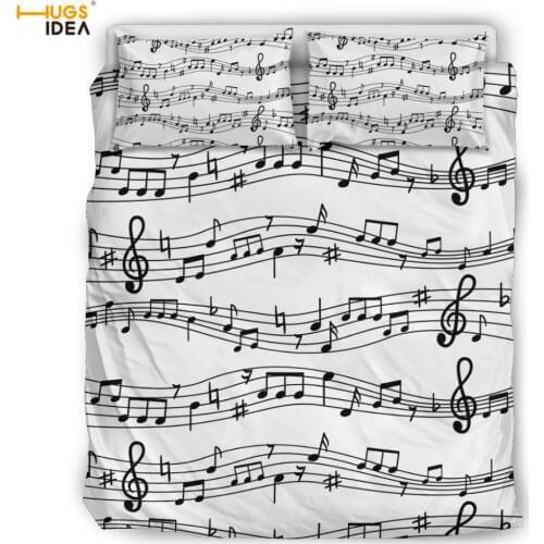 HUGSIDEA Music Note Print Bedding Set Custom Duvet Cover 3D Bed Cover 3pcs/set Twin Single Size Bedding Set for Bedroom Decor