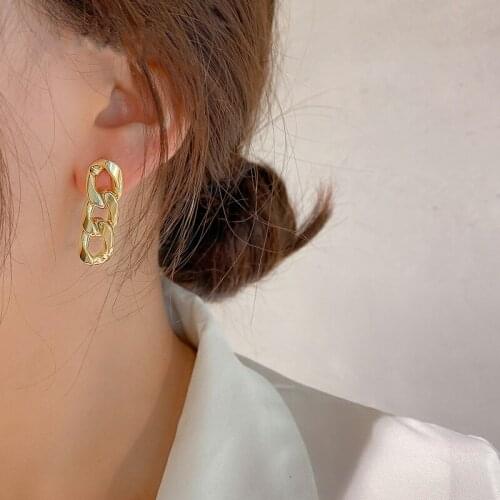 Korea Cuba Bright Gold Color Exaggerated Metal Chain Drop Earring Retro Punk Chain Earrings Vintage 2021 Trend Jewelry