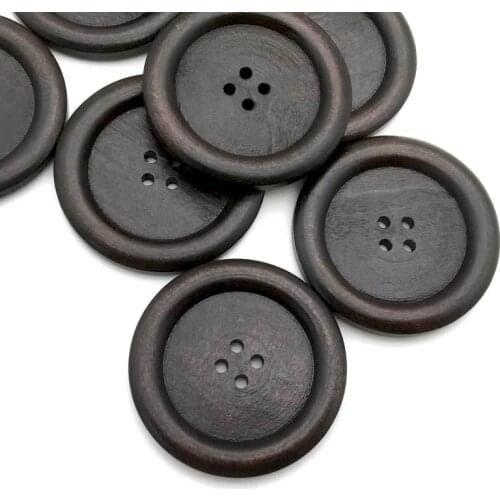 5PCS/Lot 45mm 4 Holes Natural Wood Round Piping Wooden Buttons Coffee DIY Sewing Scrapbooking For Clothes Handmade SC0024