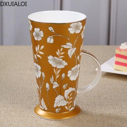 DXUIALOI European Style Large Capacity Mug Creative Ceramic Couple Cup Gold Bone China Cup Afternoon Tea Cup Home Decoration