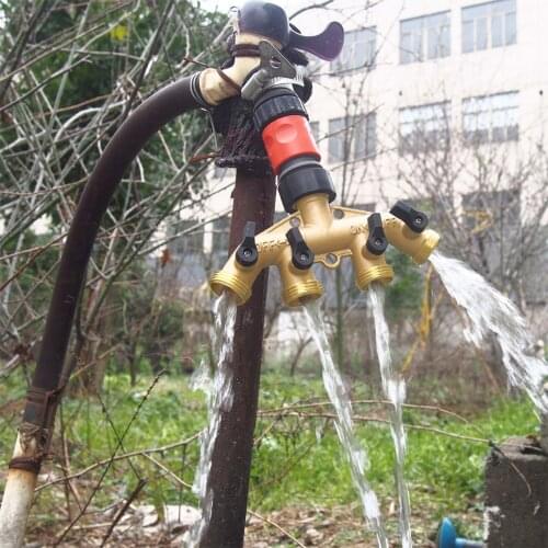 Brass 3/4 Thread 4-way Water Splitter Valve Garden Hose 4-way Distributor Lawn Backyard Irrigation Hose Splitter 1pcs