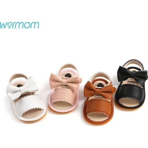 Warmom Summer Baby Girls Cute Sandals Bow First Walkers Soft Bottom Anti-Slip Shoes Toddler Princess Shoes Babys First Walkers