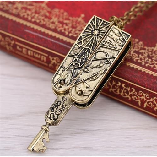 Lolita Vintage Jewelry Grimm Key Charm Necklace Women Men Bronze Pendant Necklace Accessories Link Necklaces Gift