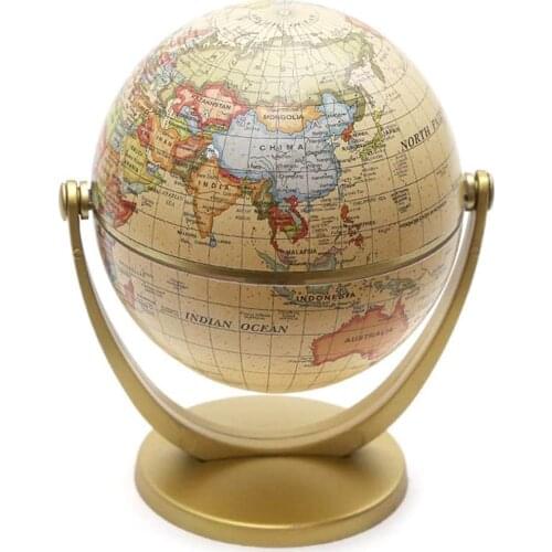 Mini Vintage Globe World Map English Edition Desktop Rotating Earth Globe with Base Geography Classroom Home Office Decoration