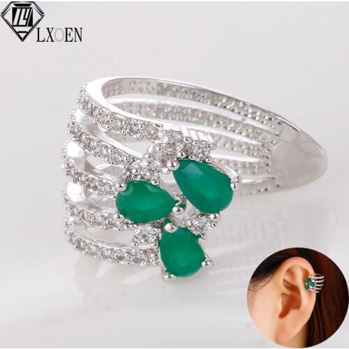 LXOEN Fashion Green Zirconia Clip Earrings for Women Girl Inlay Bright Clear Crystal Clips Jewelry Gift