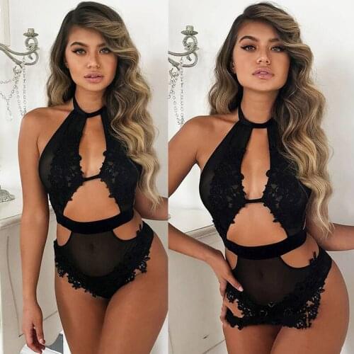 Fashion Sexy Women Bodysuit Exotic Lace Mesh Lingerie Transparent Backless Catsuit Babydolls Underwear Nightwear