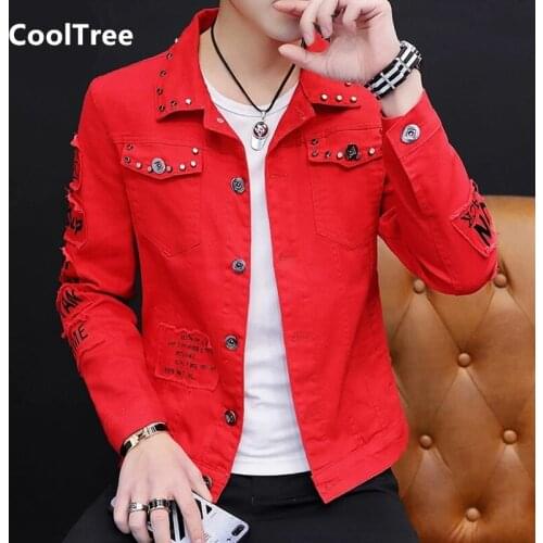 CoolTree Men Denim Jackets Spring Autumn Single-breasted Rivet design Jeans Coats Male Slim Fit Handsome Versatile Outerwear