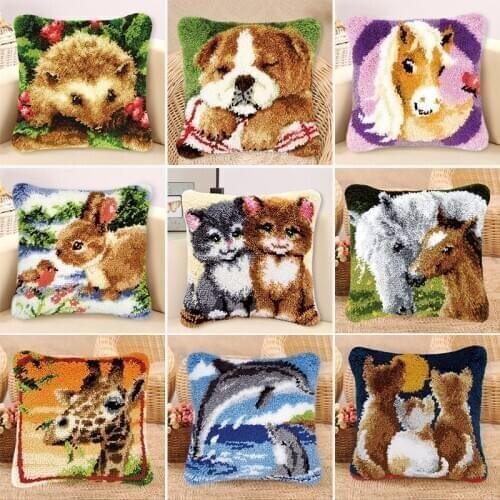 Animals Knooppakket Latch Hook Kit Smyrna Knooppakket Klink Haak Knoop Kussen Button Cushion Coussin Crochet Loquet Kussen Haken