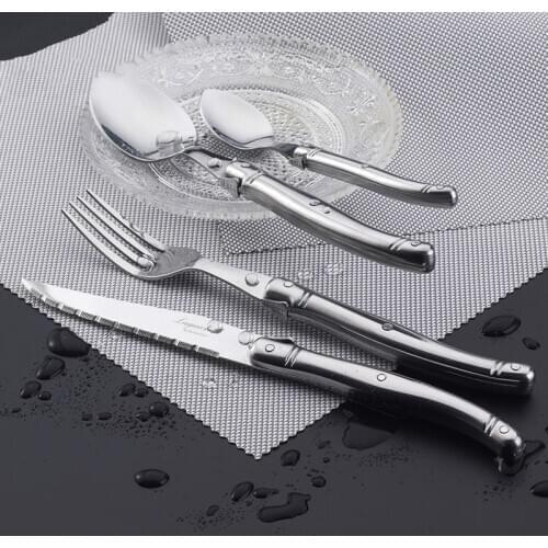24pcs Stainless Steel Laguiole Dinnerware Set Wedding Silverware Hollow Handle Silver Cutlery Steak Knife Fork Spoon Teaspoon