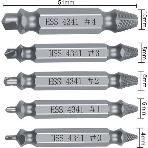 5pcs Material Damaged Screw Extractor Drill Bits Guide Set Broken Speed Out Easy out Bolt Stud Stripped Screw Remover Tool