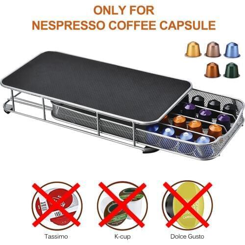 Stainless Steel 40 Cups Nespresso Coffee Capsules Pods Holder Storage Stand Rack Drawers Coffee Capsules Shelves Organization