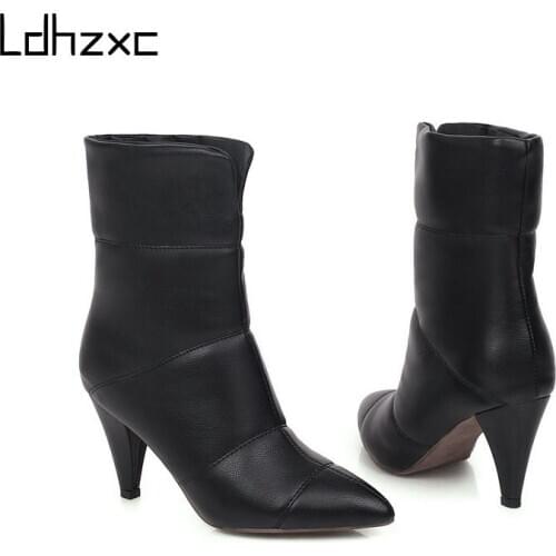 LDHZXC 2020 New Arrival Ankle Boots for Woman Fashion Pointed Toe High Heels Ladies Shoes Winter Women Boots Big Size 34-43
