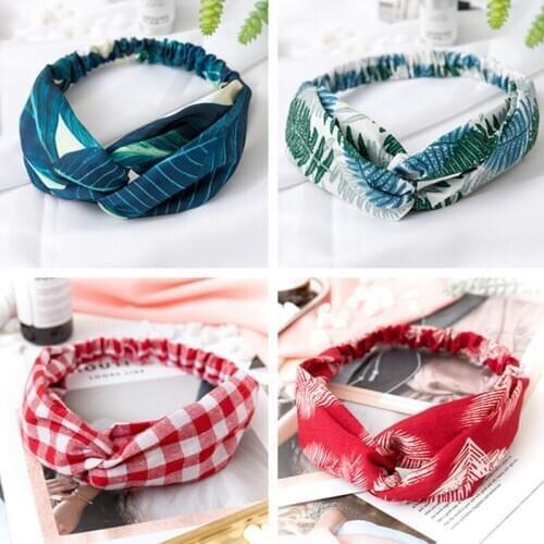 Women Print Flower Hair Bands Chiffon Solid Headbands Fashion Vintage Cross Turban Bandage Bandanas Hair Accessories FD727