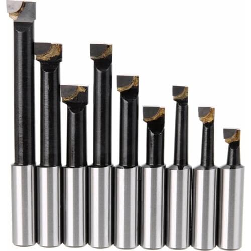 HLZS-9Pcs Durable Hard Alloy Shank Boring Bar Set Carbide Tipped Bars 12Mm For 2 Inch 50Mm Boring Head For Lathe Milling Mayit