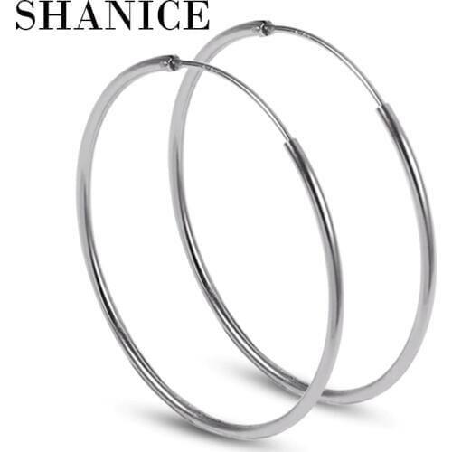 SHANICE Women 100% 925 Sterling Silver Hoop Earring Round Circle Loop Gifts Box Packing Simple Silver Hoop Earrings Piercing