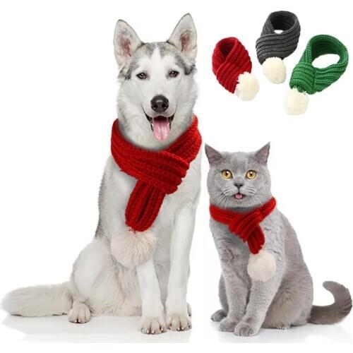 Pet Cats And Dogs Christmas Scarves Festive Cotton Wool Scarves Cats And Dogs Accessories