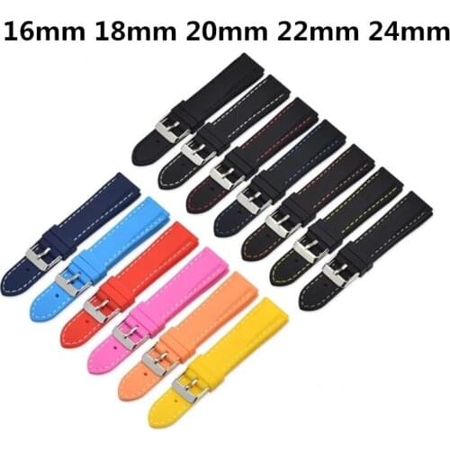 Silicone Rubber Sport Watch Band Universal Watchband Strap Wrist Belt Bracelet 16mm 18mm 20mm 22mm 24mm for Men 2020 Newest Hot