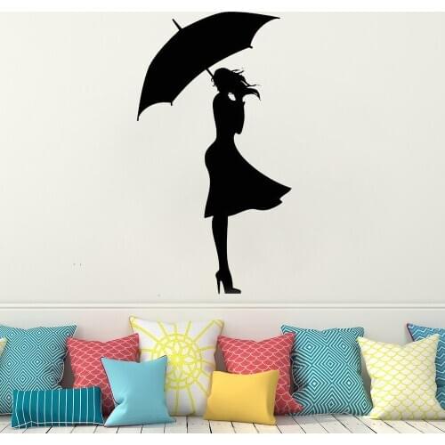 Vinyl Wall Decal for Hairdressing Beauty salon decoration Sexy Girl umbrella Wind Autumn Love Sticker Mural decor Art HY1115