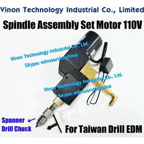 Taiwan Rotating Head with Sapanner Drill Chuck 0-4mm Set for EDM Drill. Spindle assembly include 110V motor for Chmer,Zhenbang