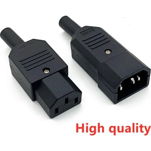 High quality IEC Straight Cable Plug Connector C13 C14 10A 250V Black female&male Plug Rewirable Power Connector 3pin AC Socket