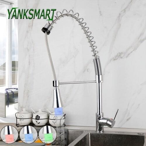 YANKSMART Chrome Polished 360 Swivel Brass Drinking Faucet Single Handle Kitchen Faucets Vessel Sink Deck Mounted Mixer Tap