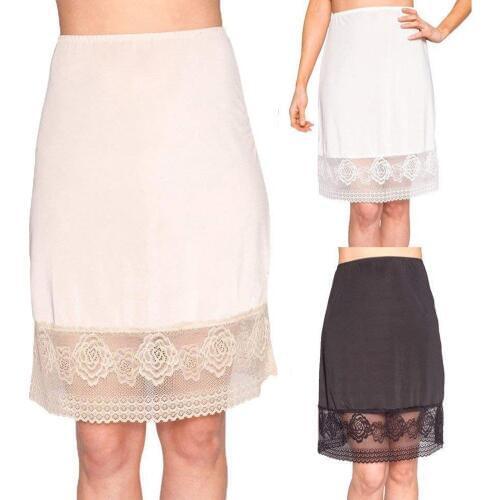 New Women Solid Color High Waist Lace Underskirt Petticoat Knee Length Pencil Skirt