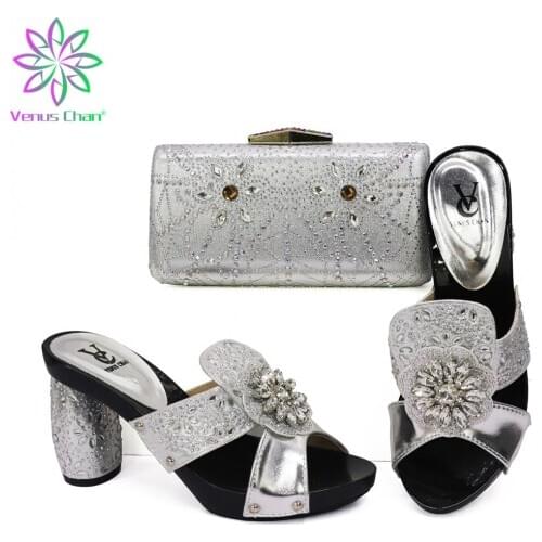 Nigerian Women Wedding Shoes and Bag Set with Rhinestone Shoes for Wedding Women Shoes and Bag for Party Wedding Ladies Shoes