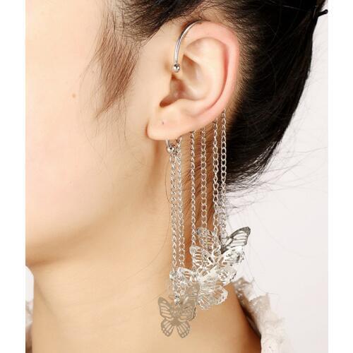 New arrival Romantic Butterfly long tassel alloy earrings women cute fake piercing clip earrings ear cuff top quality jewelry