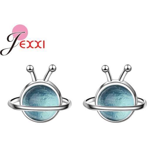 Korean Style Small Fresh 925 Sterling Silver Stud Earrings For Women Romantic Temperament Female Blue Crystal Planet Jewelry