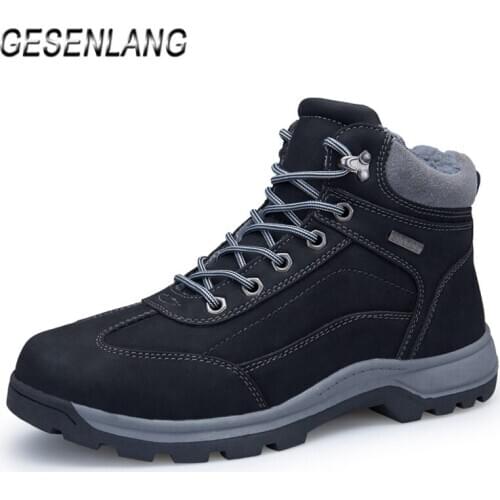 Winter Mens Hiking Shoes High Top Plus Fur Warm Snow Walking Ankle Boots Anti-Slip Wearable Trekking Big Size Outdoor Sneakers