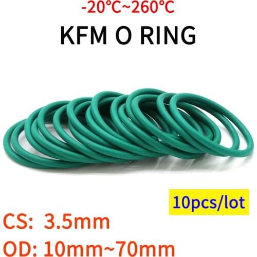 10pcs CS3.5mm OD 10~70mm Green FKM Fluorine Rubber O Ring Sealing Gasket Insulation Oil High Temperature Resistance Green