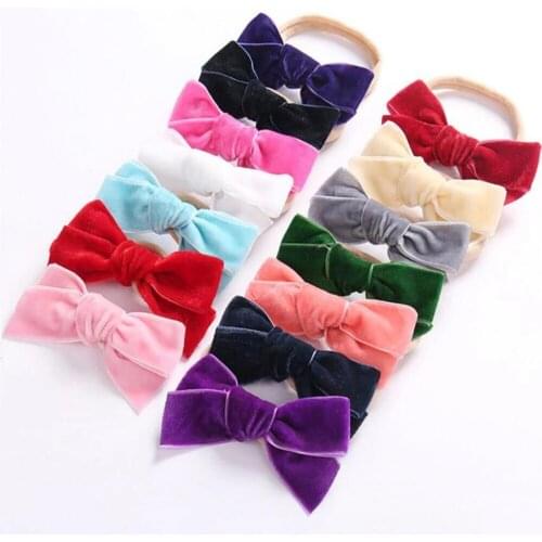 13 colors 3.3 inch Nylon baby headband, Velvet Bow one size fits all, bow headbands, baby hair bow, newborn headbands
