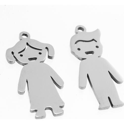 Family Cute boy girl charms lovely son daughter pendant Stainless steel personalized blank charm mirror polish pendant 50pcs