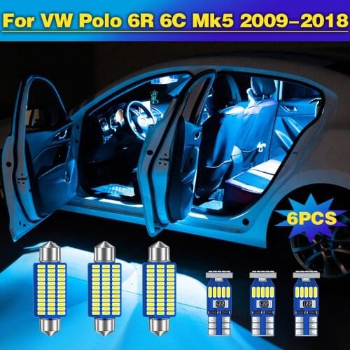 6pcs LED Bulb Car Interior Dome Reading Light Trunk Lamp For VW Polo 6R 6C Mk5 2009 2010 2011 2012 2013 2014 2015 2016 2017 2018