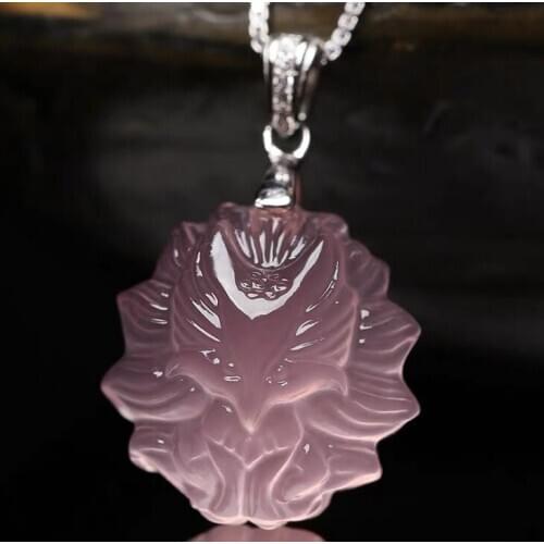 Natural Rose Quartz nine-tailed fox pendant necklace fortune pendant female male crystal jewelry transfer to help the cause