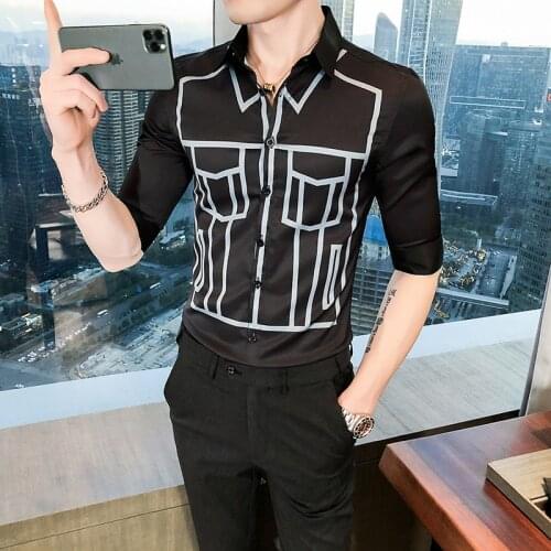 Black/White Summer Half Sleeve Striped Shirts For Men Clothing 2021 Simple All Match Slim Fit Casual Streetwear Chemise Homme
