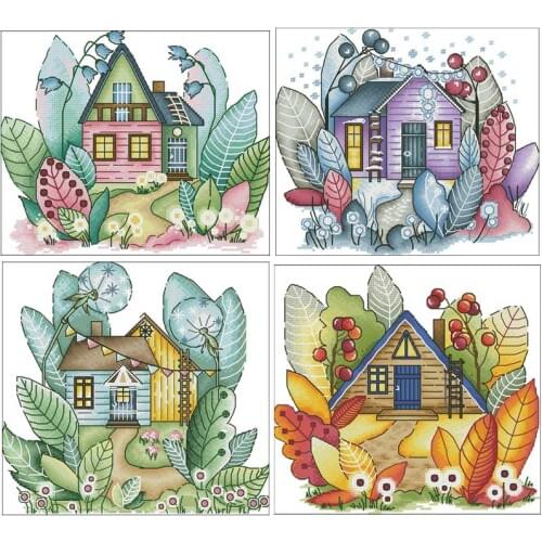 Four Seasons Magic House patterns Counted Cross Stitch 11CT 14CT 18CT DIY Chinese Cross Stitch Kits Embroidery Needlework Sets