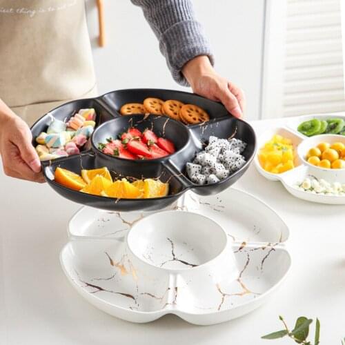 Flower Ceramic Kitchen Plates for Snacks Fruit Dessert Nuts Dried Food Organizer Container Tableware Side Buffet Dinnerware
