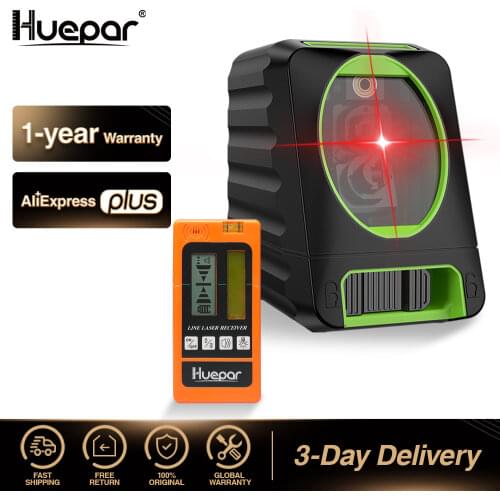 Huepar Red Beam Cross Line Laser Level 150/130 Degree Self-leveling+Red Beam Digital Laser Receiver Used with Pulsing Line Laser